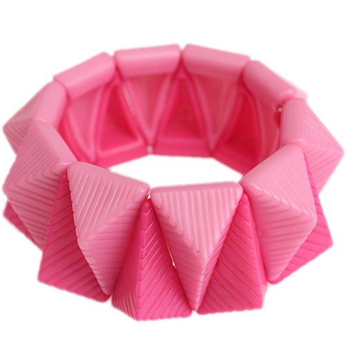 Pink Two Tone Triangle Pyramid Stretch Bracelet