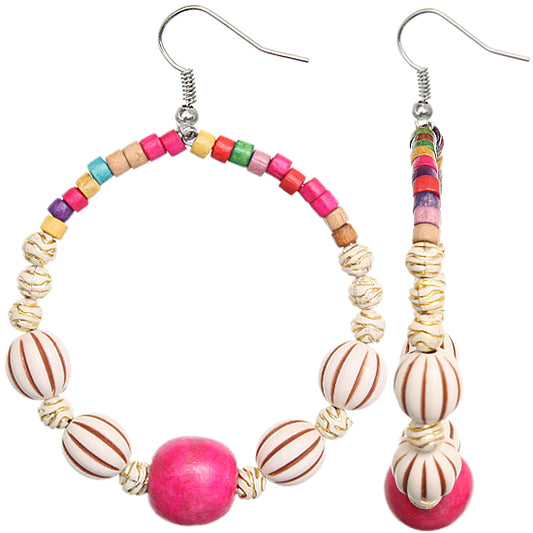 Pink beaded hoop earrings