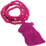 Pink Wooden Beaded Jesus Piece Necklace
