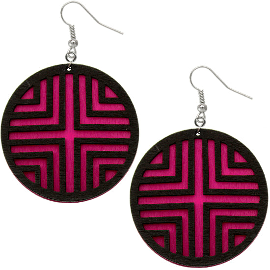 Pink Double Wooden Chevron Earrings