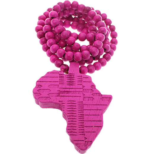 Pink Wooden Beaded Africa Map Necklace