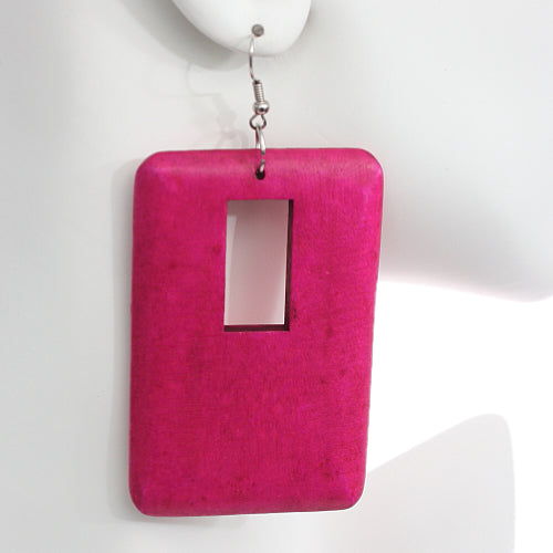 Pink Wooden Cutout Earrings