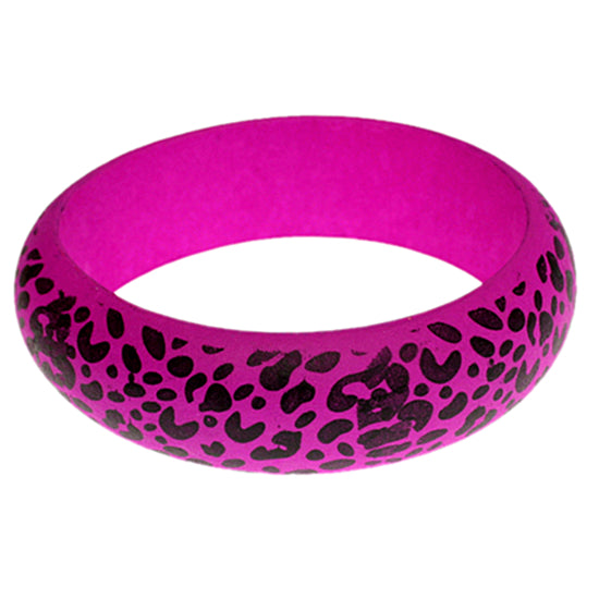 Pink Oversized Wooden Cheetah Bangle Bracelet