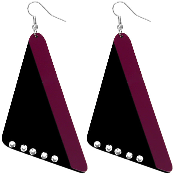 Plum Purple Wooden Right Angle Geometric Earrings