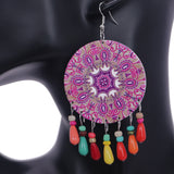 Purple Multicolor Wooden Bead Kaleidoscope Pattern Earrings