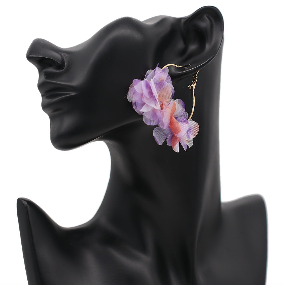 Purple Floral Tulle Mini Hoop Earrings