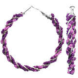 Purple Intertwined Beaded Hoop Earrings