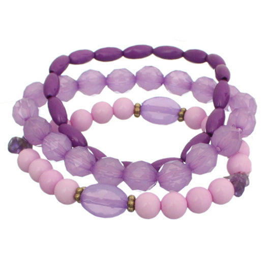 Purple 3-Piece Beaded Stretch Bracelets