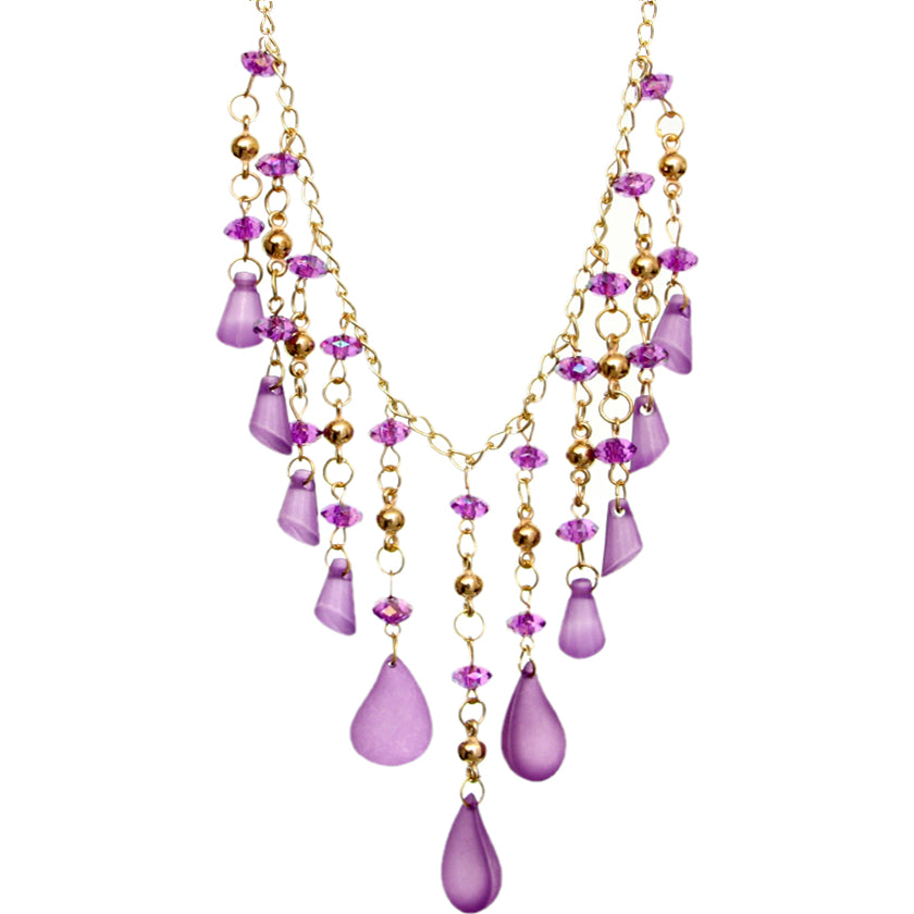 Purple Beaded Teardrop Chandelier Necklace Set