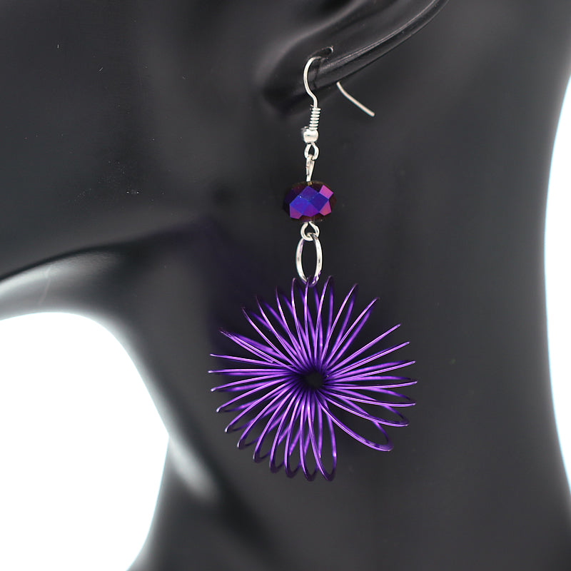 Purple Bead Coil Slinky Dangle Earrings