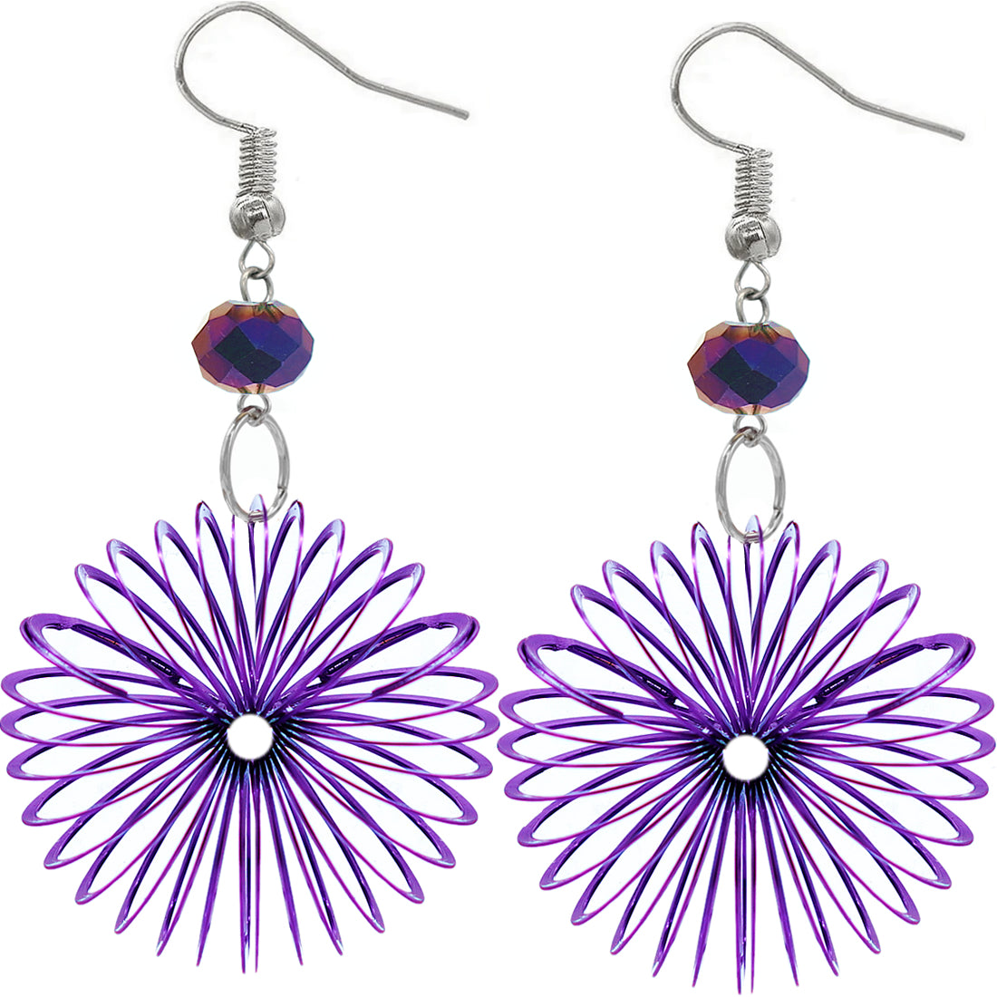 Purple Bead Coil Slinky Dangle Earrings