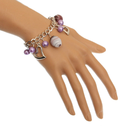 Purple Beaded Chain Link Charm Bracelet