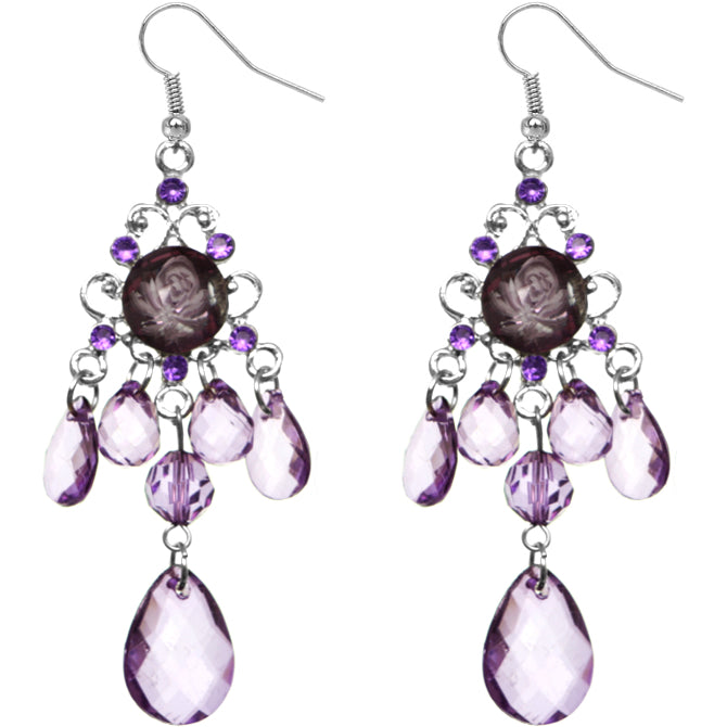 Purple Elegant Beaded Chandelier Dangle Earrings