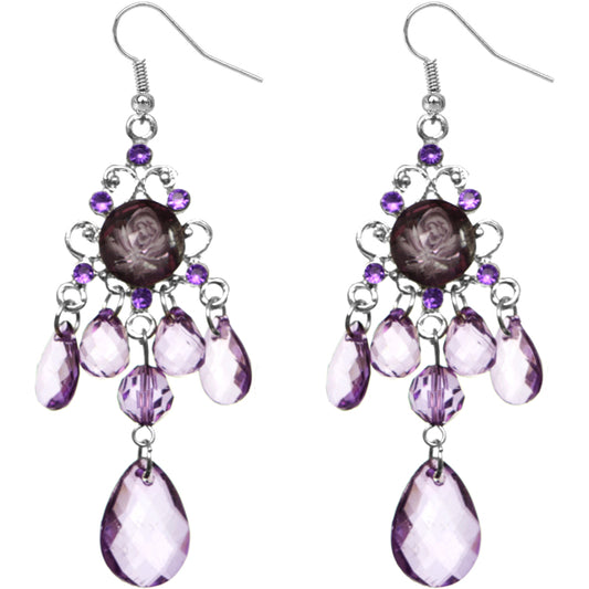 Purple Elegant Beaded Chandelier Dangle Earrings