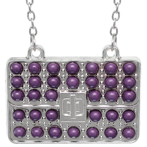 Purple Beaded Charm Handbag Chain Necklace