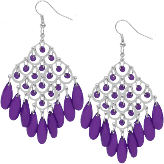 Purple Dangle Bead Chandelier Earrings