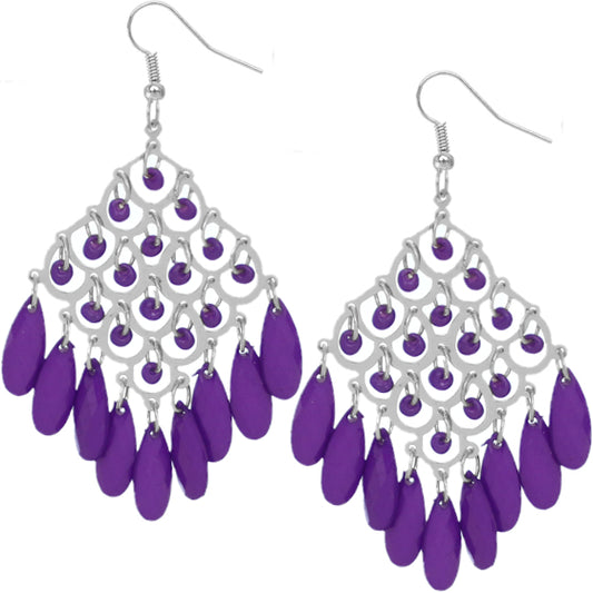 Purple Dangle Bead Chandelier Earrings