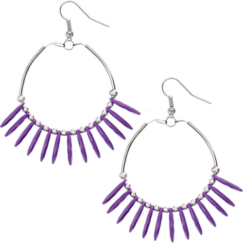Purple Beaded Disc Hoop Earrings
