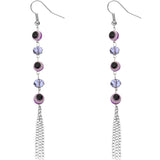 Purple Beaded Evil Eye Chain Earrings