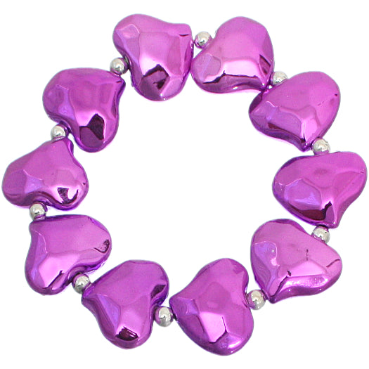 Purple Faceted Heart Stretch Bracelet