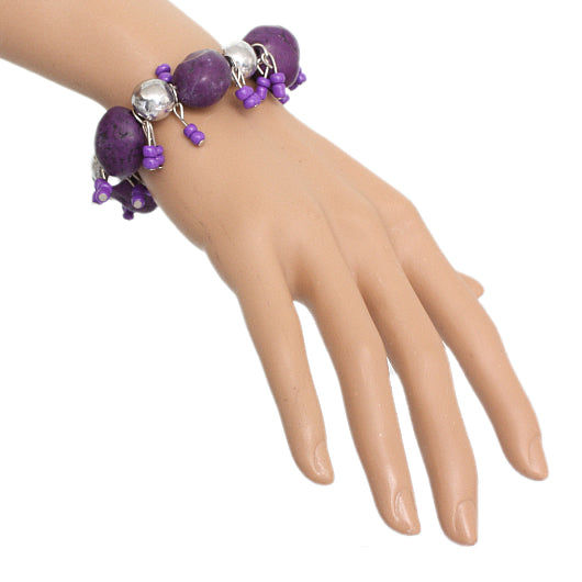 Purple Beaded Faux Stone Stretch Bracelet