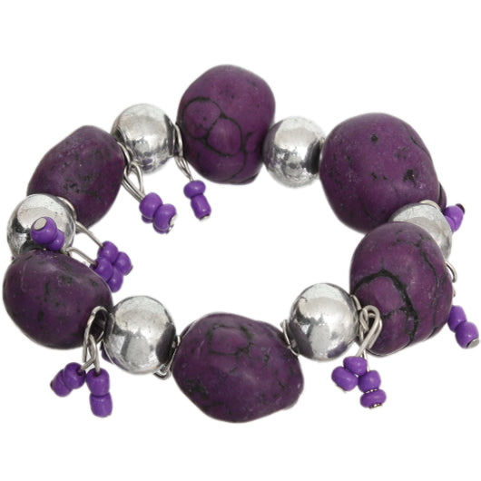 Purple Beaded Faux Stone Stretch Bracelet