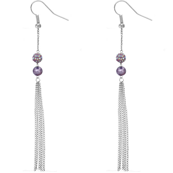 Purple Beaded Fireball Chain Earrings