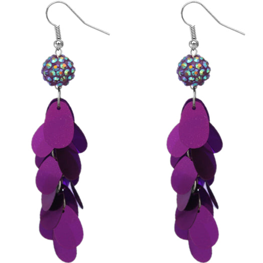 Purple Beaded Fireball Confetti Cascade Earrings