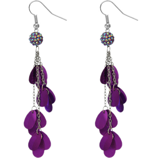 Purple Beaded Fireball Confetti Chain Earrings