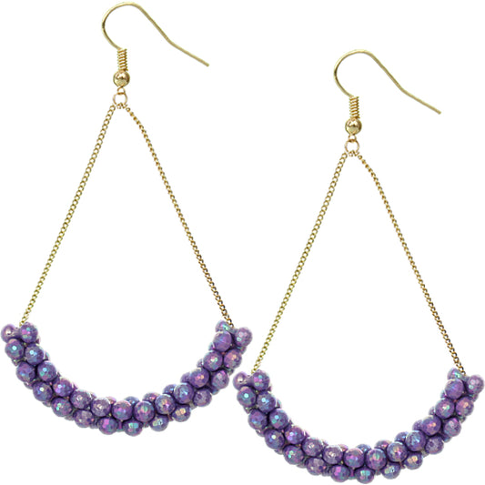 Purple Beaded Iridescent Drop Chain Earrings