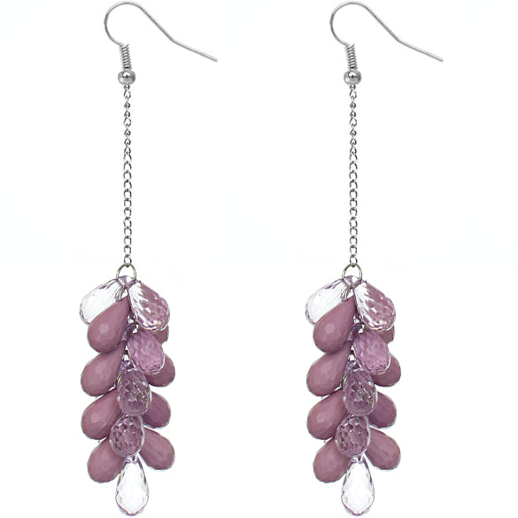 Purple Beaded Layer Drop Chain Earrings