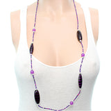 Purple Wooden Sequin Striped Necklace Set