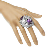 Purple Bead Rhinestone Clown Adjustable Ring