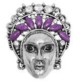 Purple Beaded Rhinestone Female Face Adjustable Ring