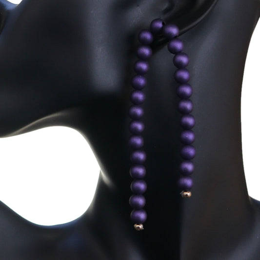 Purple Beaded Thread Dangle Earrings