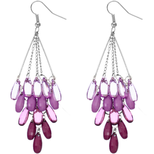 Purple Transparent Beaded Chandelier Earrings