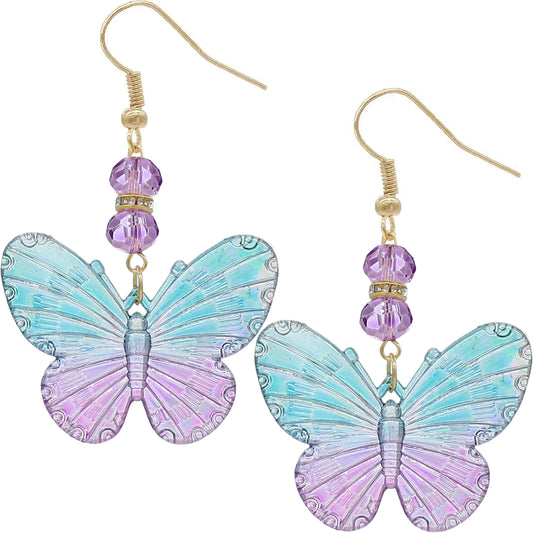 Purple Blue Bead Ombre Butterfly Earrings