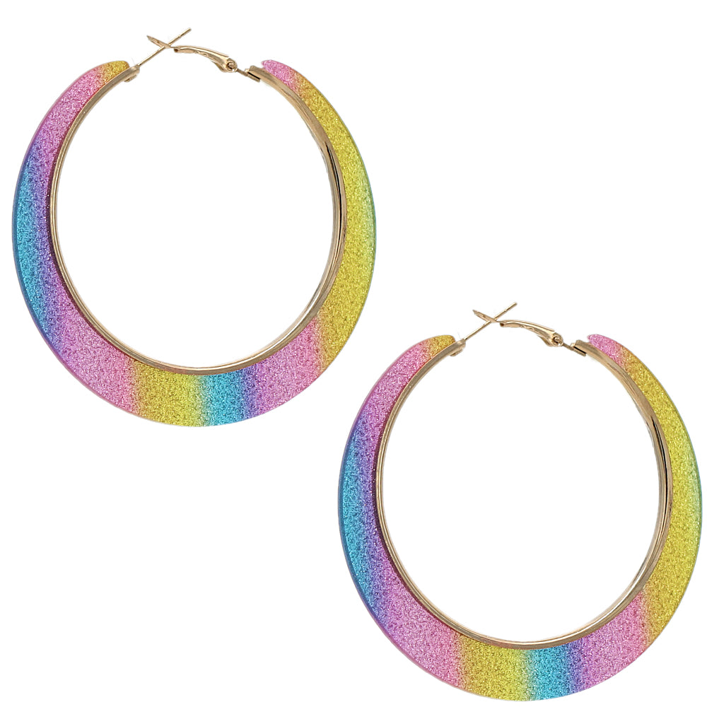 Pink Yellow Glitter Hoop Earrings