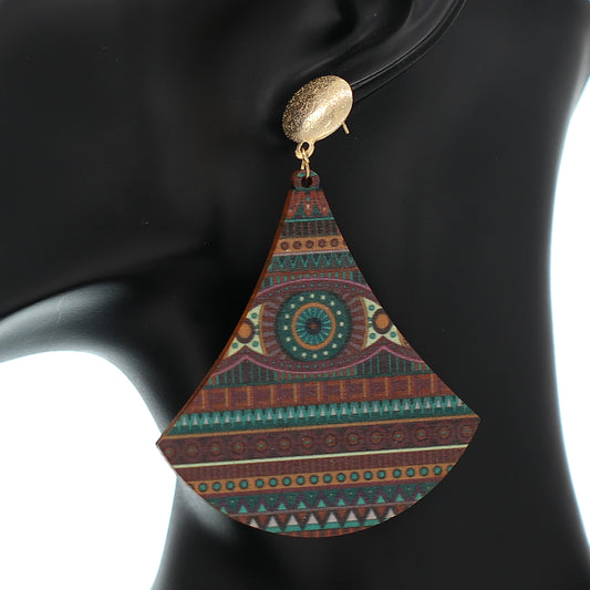 Purple Boho Chic Evil Eye Stripe Wooden Earrings