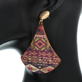 Purple Boho Chic Geometric Pattern Wooden Earrings