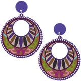Purple Boho Wooden Dangle Earrings