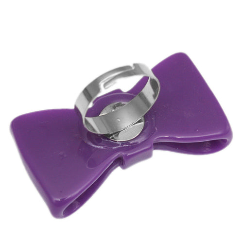 Purple Large Glossy Bow Adjustable Ring