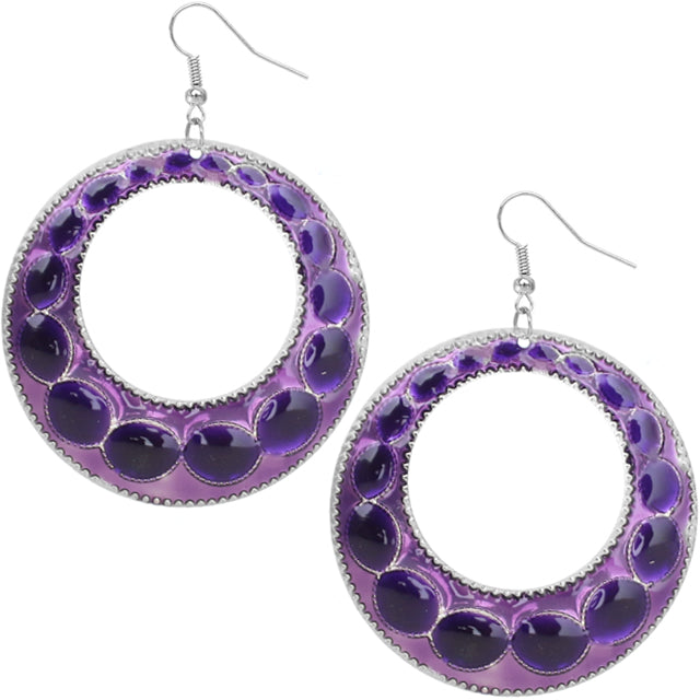 Purple Open Circle Disc Earrings