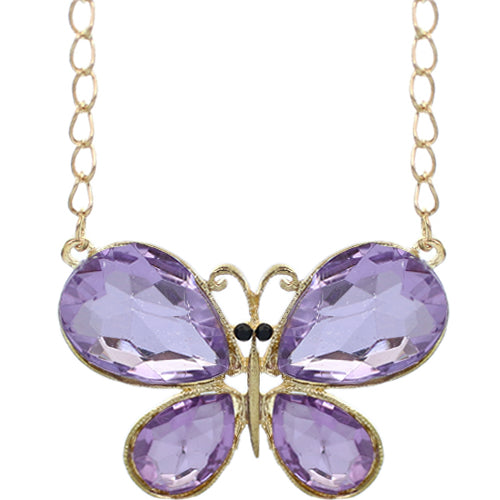 Purple Butterfly Gemstone Charm Chain Necklace