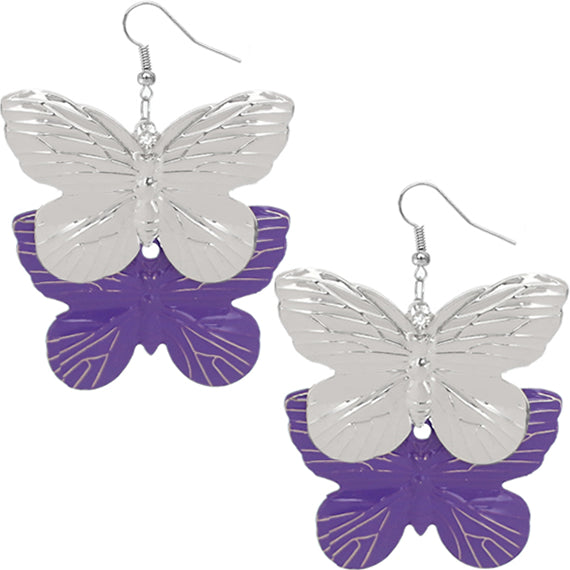 Purple Metal Butterfly Dangle Earrings