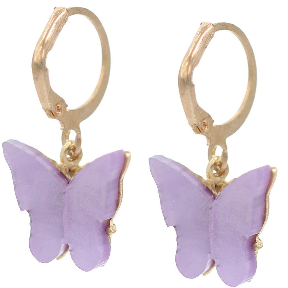 Purple Butterfly Leverback Mini Earrings