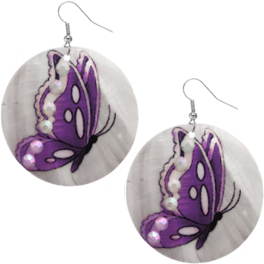 Purple Butterfly Beaded Shell Earrings