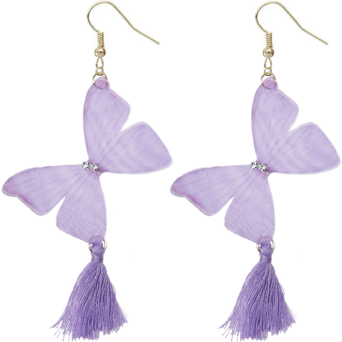 Purple Butterfly Tassel Tulle Earrings