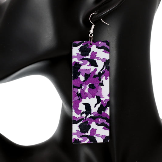 Purple Camo Rectangular Drop Earrings