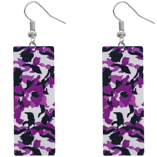 Purple Camo Rectangular Drop Earrings